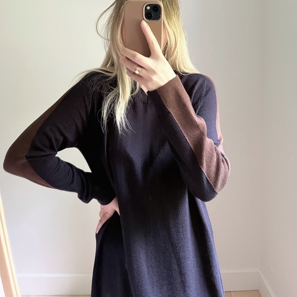 COS Dresses & Skirts - COS 100% wool long sleeve black dress with brown stripe size L